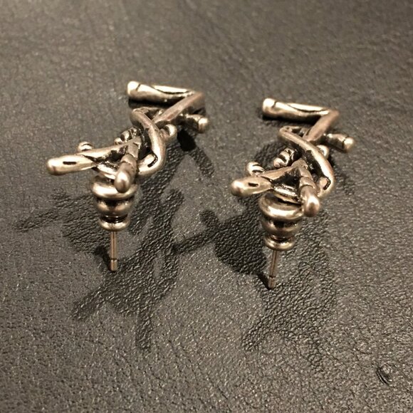 Vintage Silver YSL Logo Earrings - Picture 3 of 4